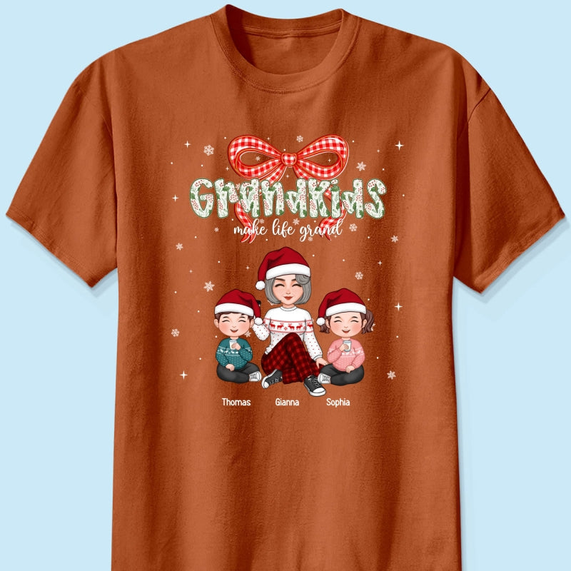 Grandkids Make Life Grand Coquette Floral Christmas Pattern - Personalized Shirt