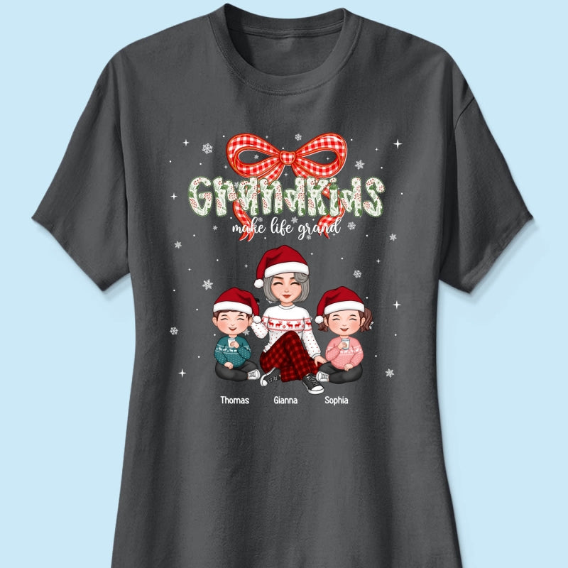 Grandkids Make Life Grand Coquette Floral Christmas Pattern - Personalized Shirt