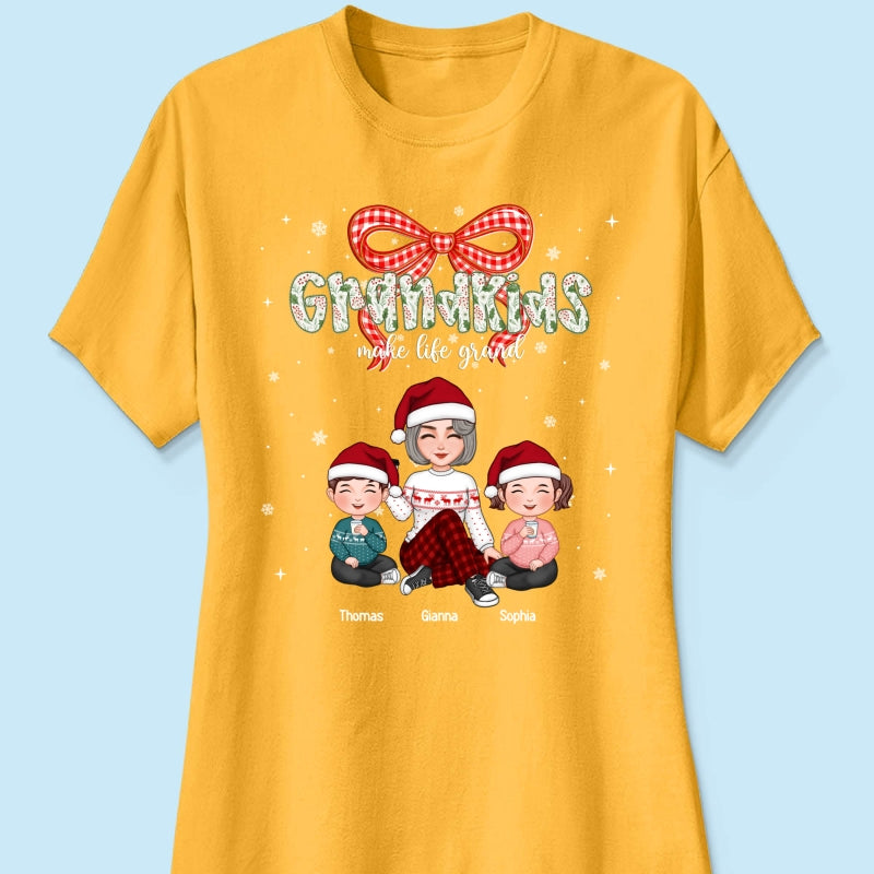 Grandkids Make Life Grand Coquette Floral Christmas Pattern - Personalized Shirt