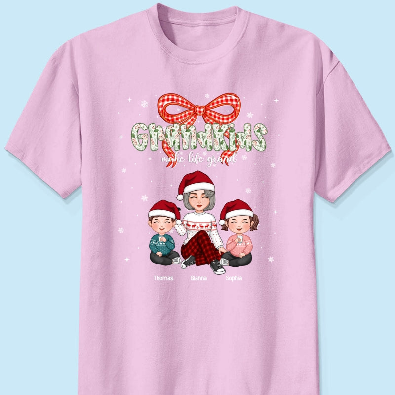 Grandkids Make Life Grand Coquette Floral Christmas Pattern - Personalized Shirt