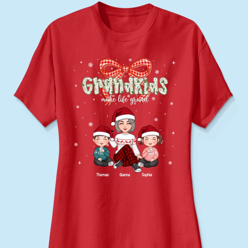Grandkids Make Life Grand Coquette Floral Christmas Pattern - Personalized Shirt