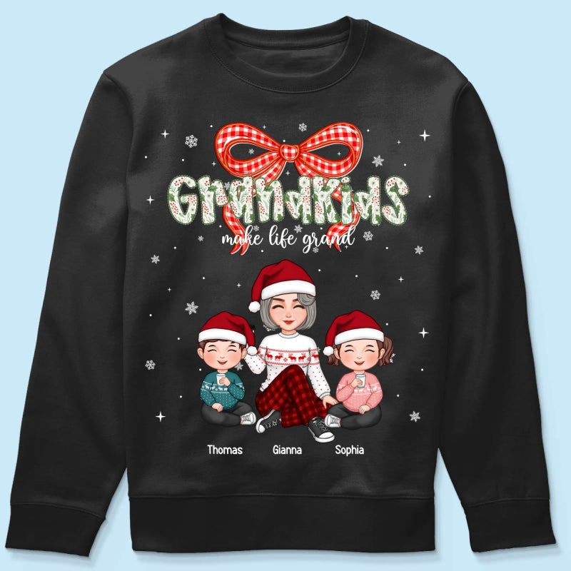 Grandkids Make Life Grand Coquette Floral Christmas Pattern - Personalized Shirt