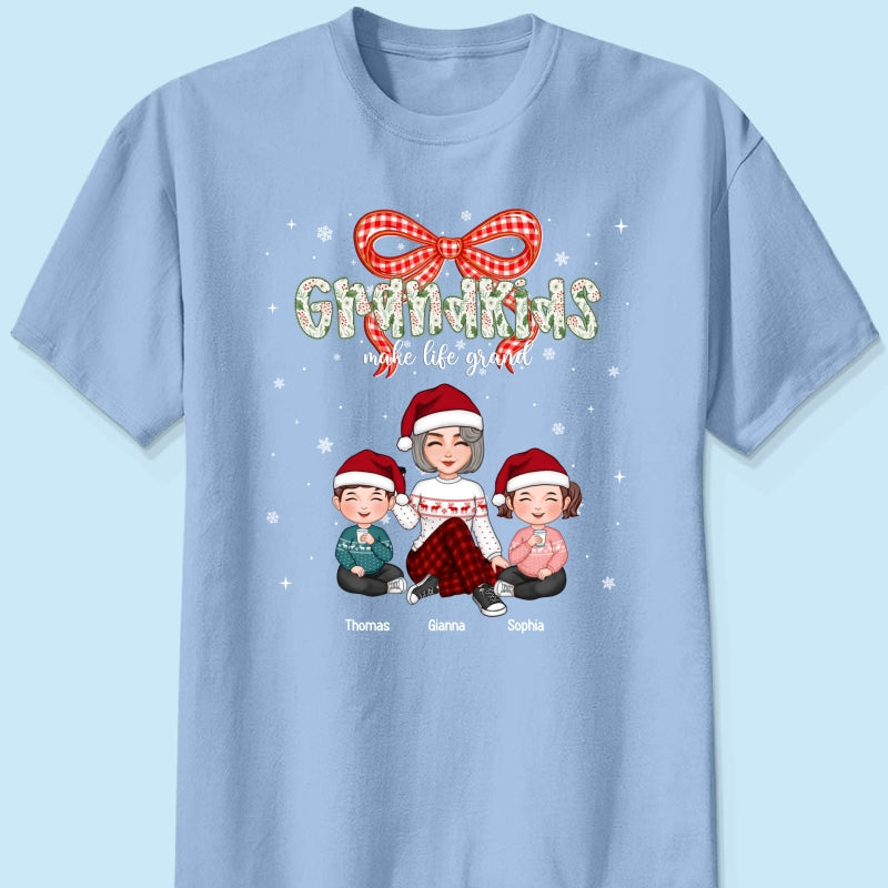 Grandkids Make Life Grand Coquette Floral Christmas Pattern - Personalized Shirt