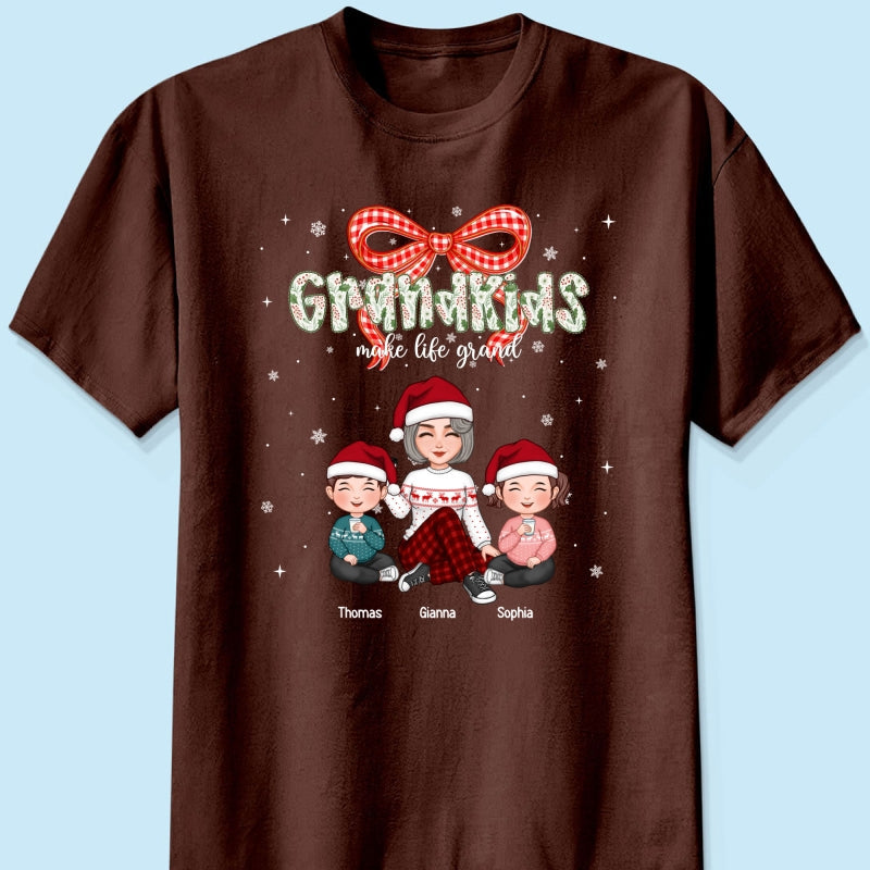 Grandkids Make Life Grand Coquette Floral Christmas Pattern - Personalized Shirt