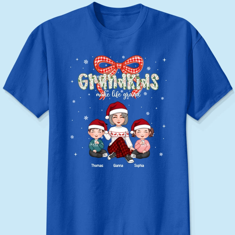 Grandkids Make Life Grand Coquette Floral Christmas Pattern - Personalized Shirt