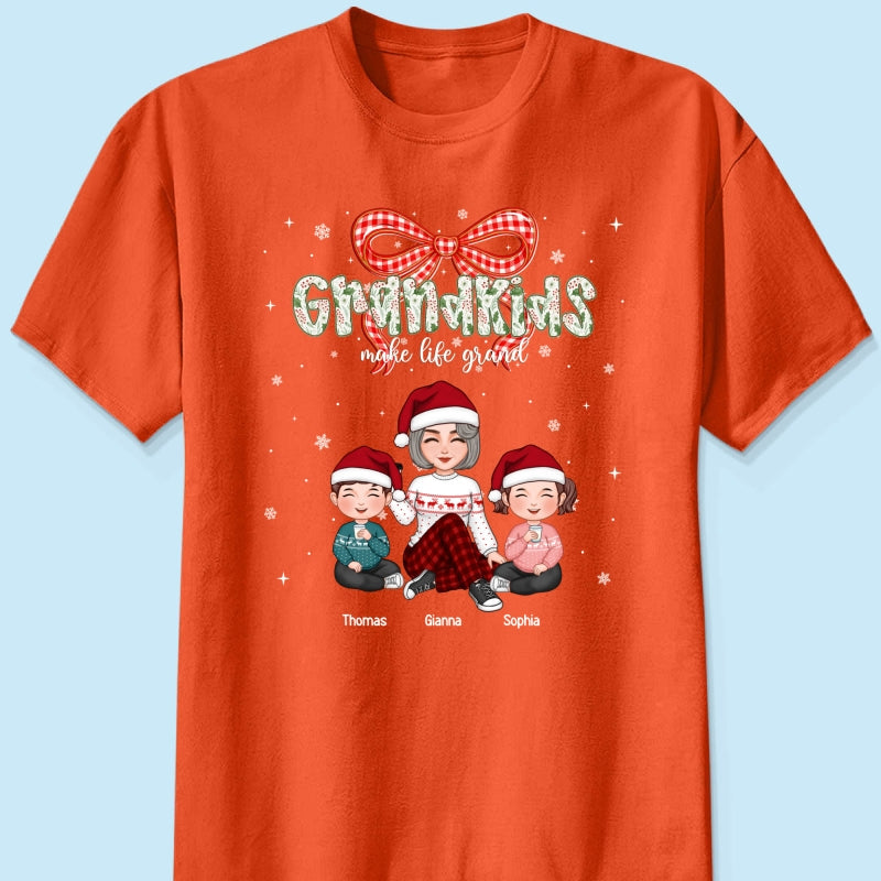 Grandkids Make Life Grand Coquette Floral Christmas Pattern - Personalized Shirt