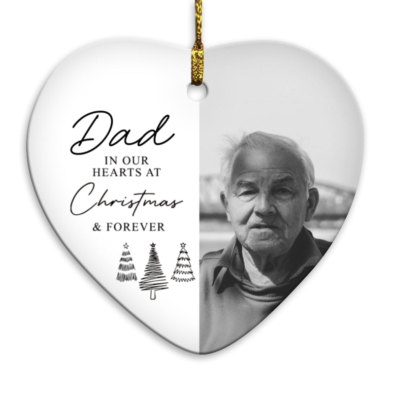 In Our Hearts At Christmas & Forever Custom Photo - Personalized Ceramic Ornament - Remembrance Keepsake, Memorial Gift