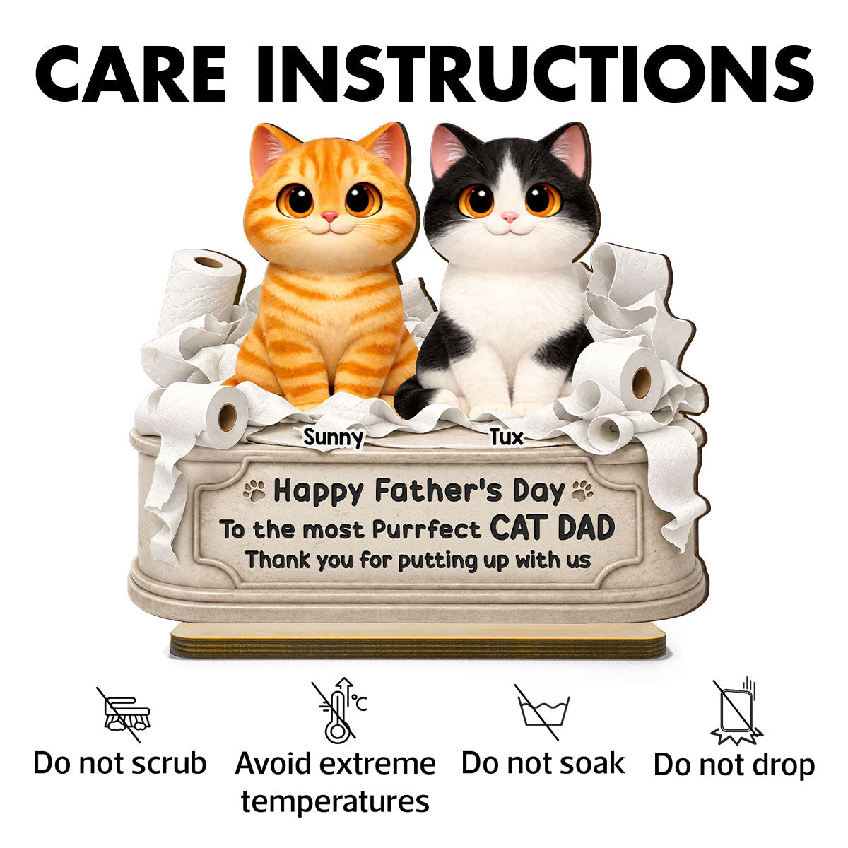 Toilet Papers Cute Fluffy Cats Happy  Thanks For Putting Up With Us - Personalized 2-Layered Wooden Plaque - Funny  Gift For Cat Dad, Cat Lovers
