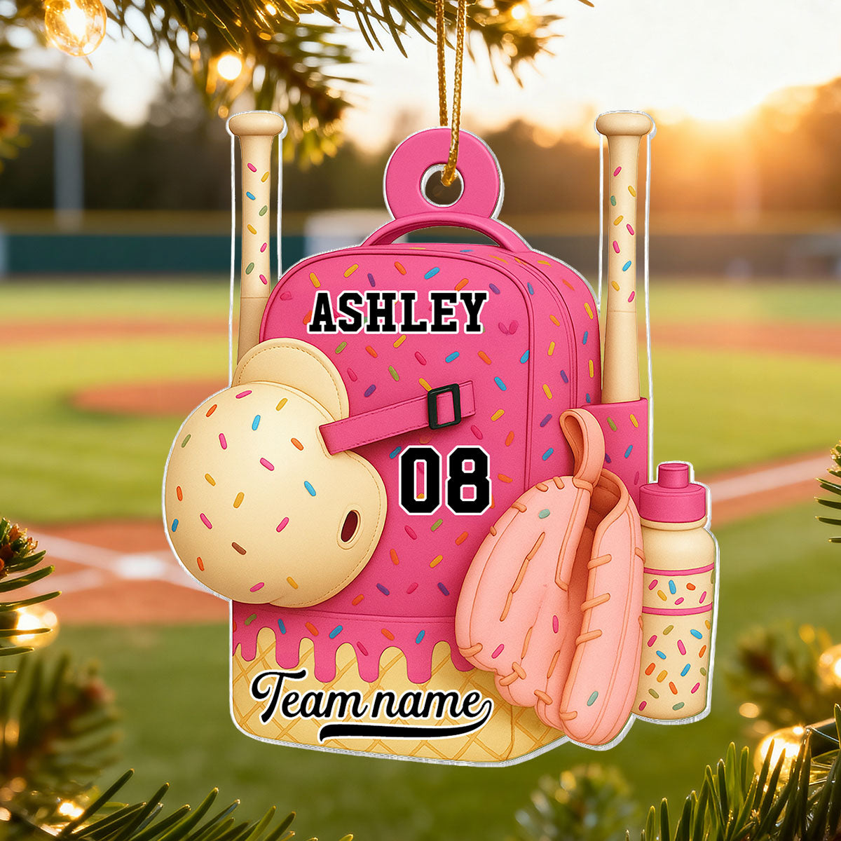 3D Effect Ice Cream Drip Sprinkles Baseball Softball Bag Backpack - Personalized Acrylic Ornament - Gift For Kids, Granddaughter, Grandson, Daughter, Son