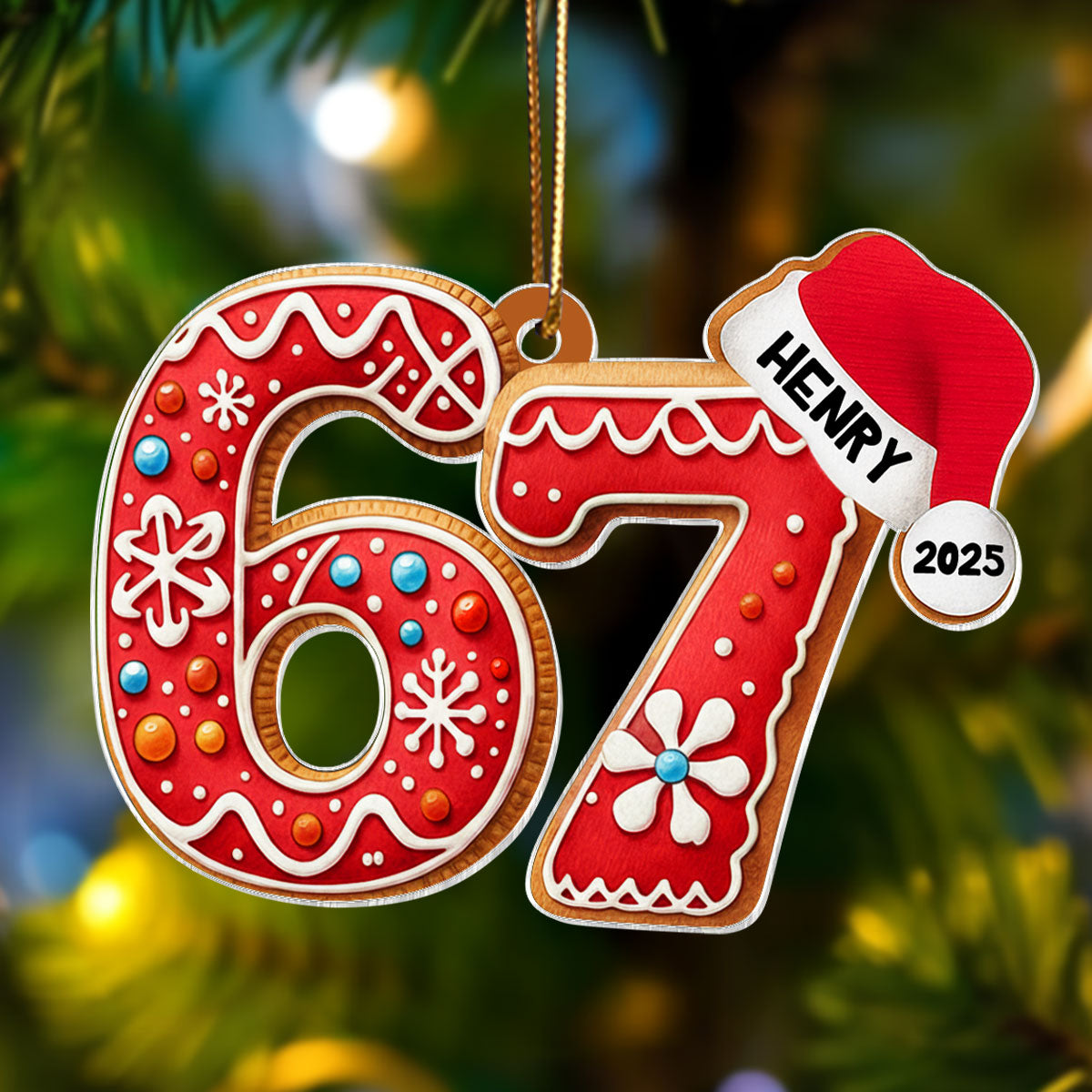 Gingerbread 67 Six Seven - Personalized Acrylic Ornament - Teen Slang Funny Tree Decor, Funny Teen Grandkid Gift