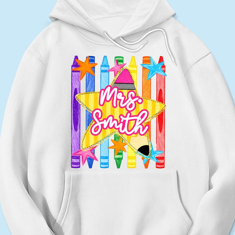 Striped Custom Teacher Name Pencil Crayons - Personalized Shirt - Back To School Gift for Teachers