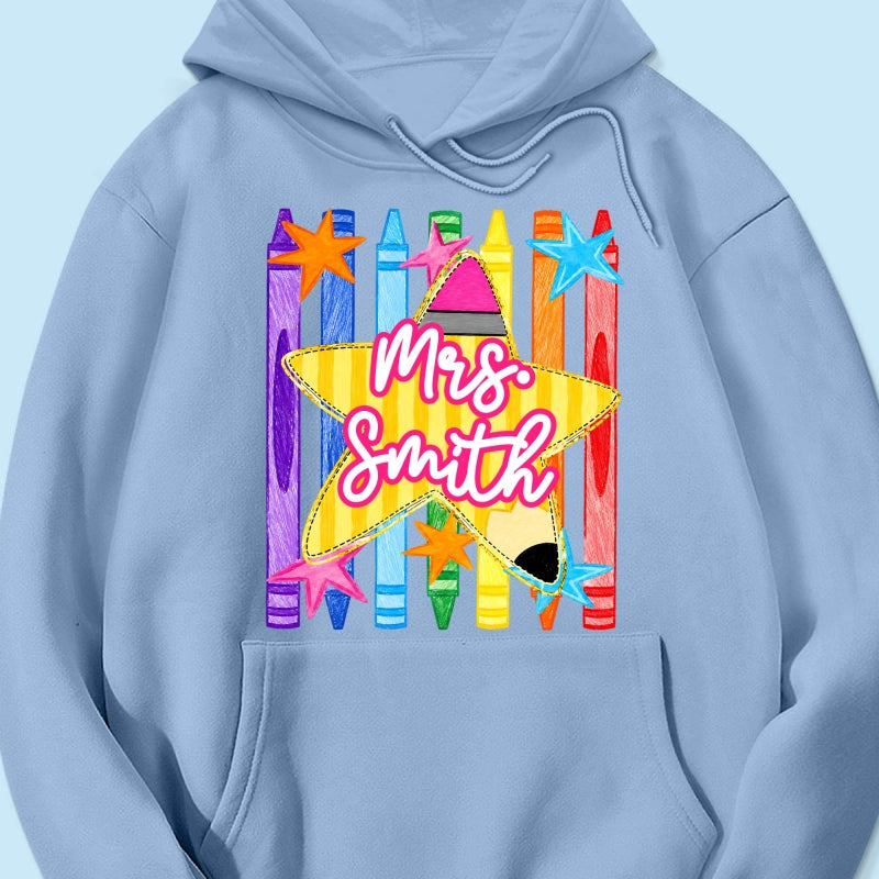 Striped Custom Teacher Name Pencil Crayons - Personalized Shirt - Back To School Gift for Teachers