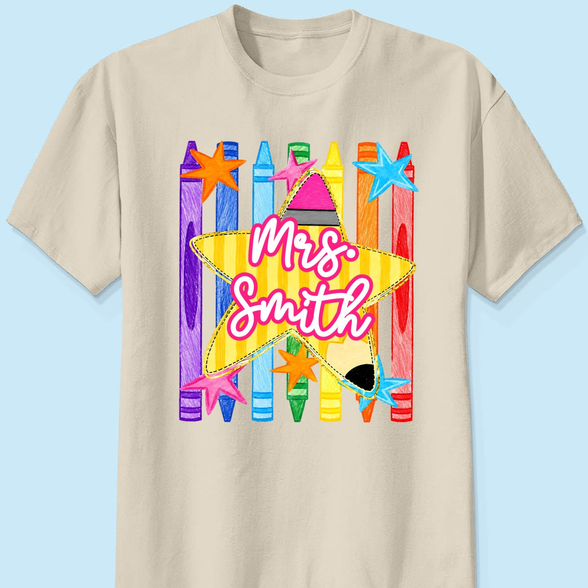Striped Custom Teacher Name Pencil Crayons - Personalized Shirt - Back To School Gift for Teachers