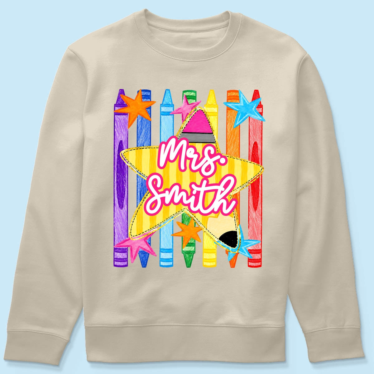 Striped Custom Teacher Name Pencil Crayons - Personalized Shirt - Back To School Gift for Teachers