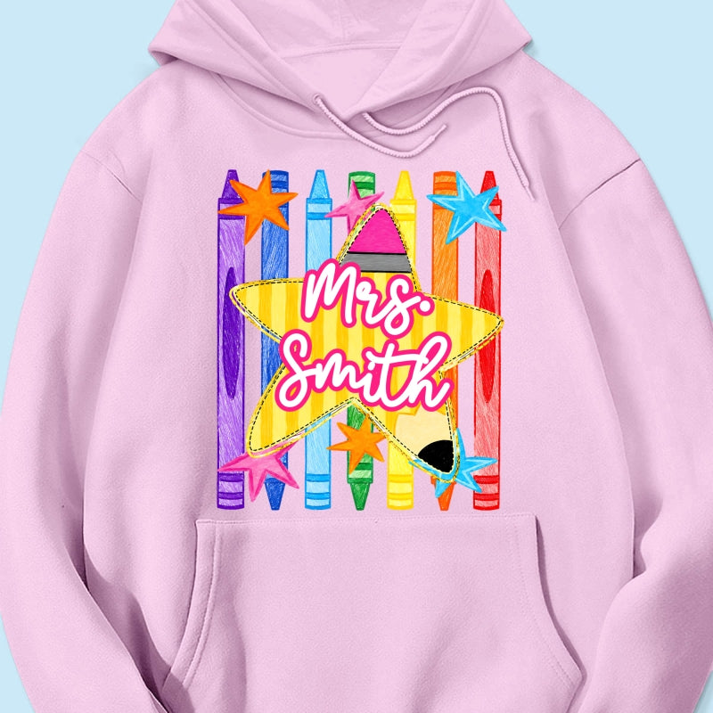 Striped Custom Teacher Name Pencil Crayons - Personalized Shirt - Back To School Gift for Teachers