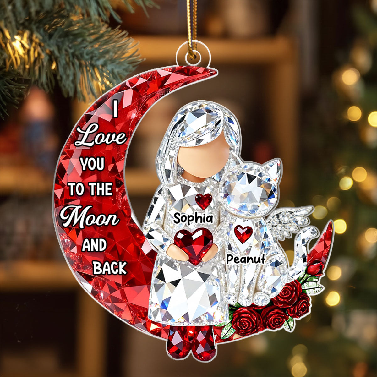 I Love You to the Moon and Back 3D Crystal Effect - Personalized Acrylic Ornament - Sentimental Gift for Cat Moms
