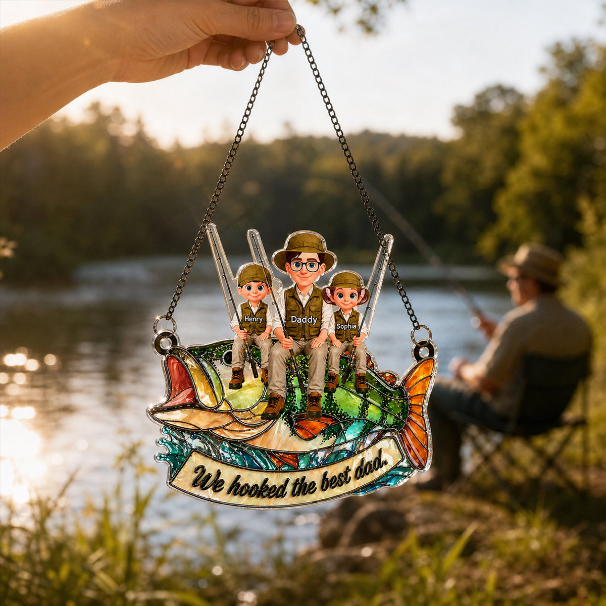 We Hooked the Best Fishing Dad - Personalized Suncatcher - Father's Day Gift for Dad, Husband, Man Cave Decor