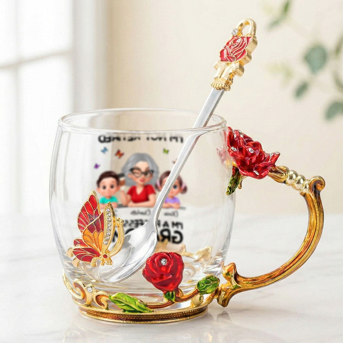 Not Retired Professional Grandma - Personalized Enamel Flower Tea Cup - Gift For Retired Grandma, Mom