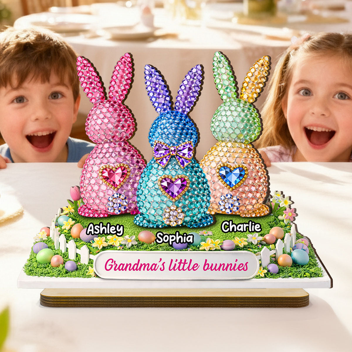 Grandma's Little Bunnies Easter - Personalized 2-Layered Wooden Plaque - Sentimental Gift for Grandma