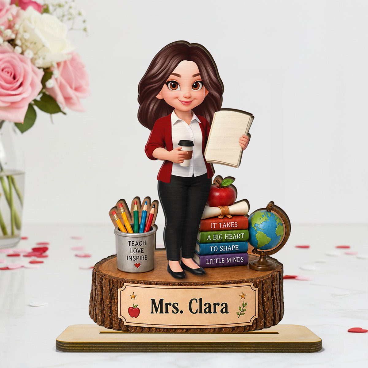 Teacher Things It Takes A Big Heart To Shape Little Minds - Personalized 2-Layered Wooden Plaque - Back To School Gift For Teacher, Classroom Decor