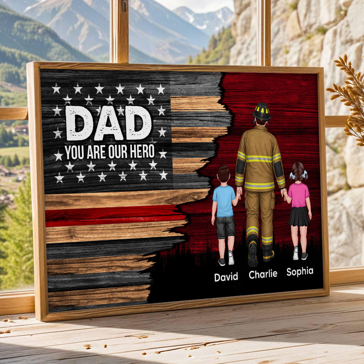 Firefighter Half Thin Red Line Flag Dad Grandpa - Personalized Poster - Father's Day Gift For Dad, Grandpa