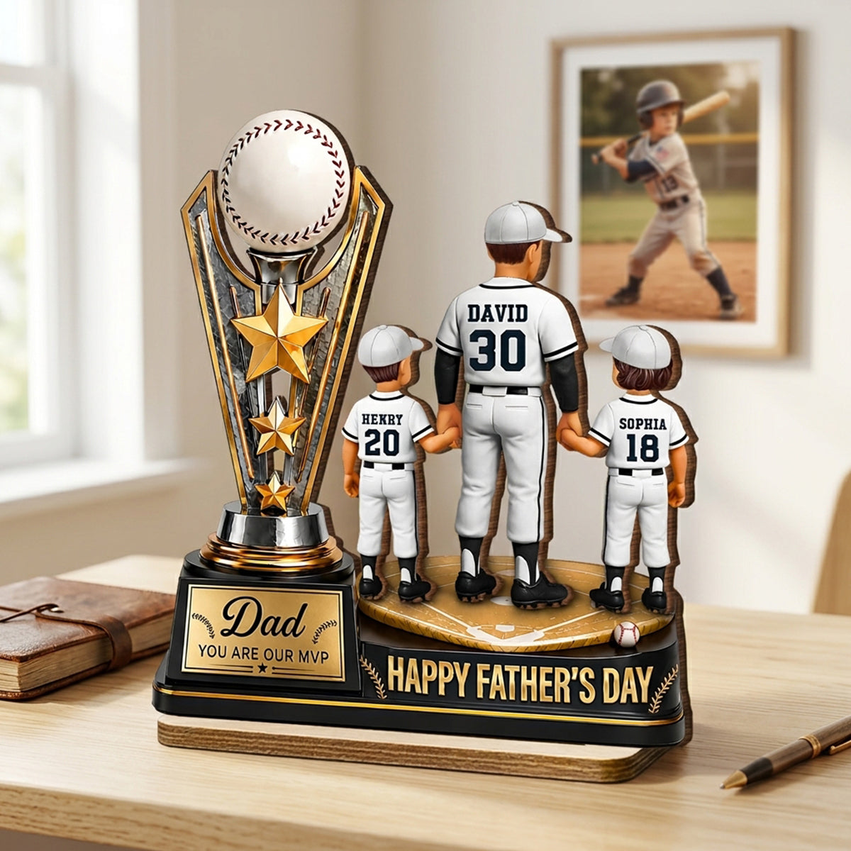 Baseball MVP Dad Trophy - Personalized 2-Layered Wooden Plaque -  Gift for Dad, Husband