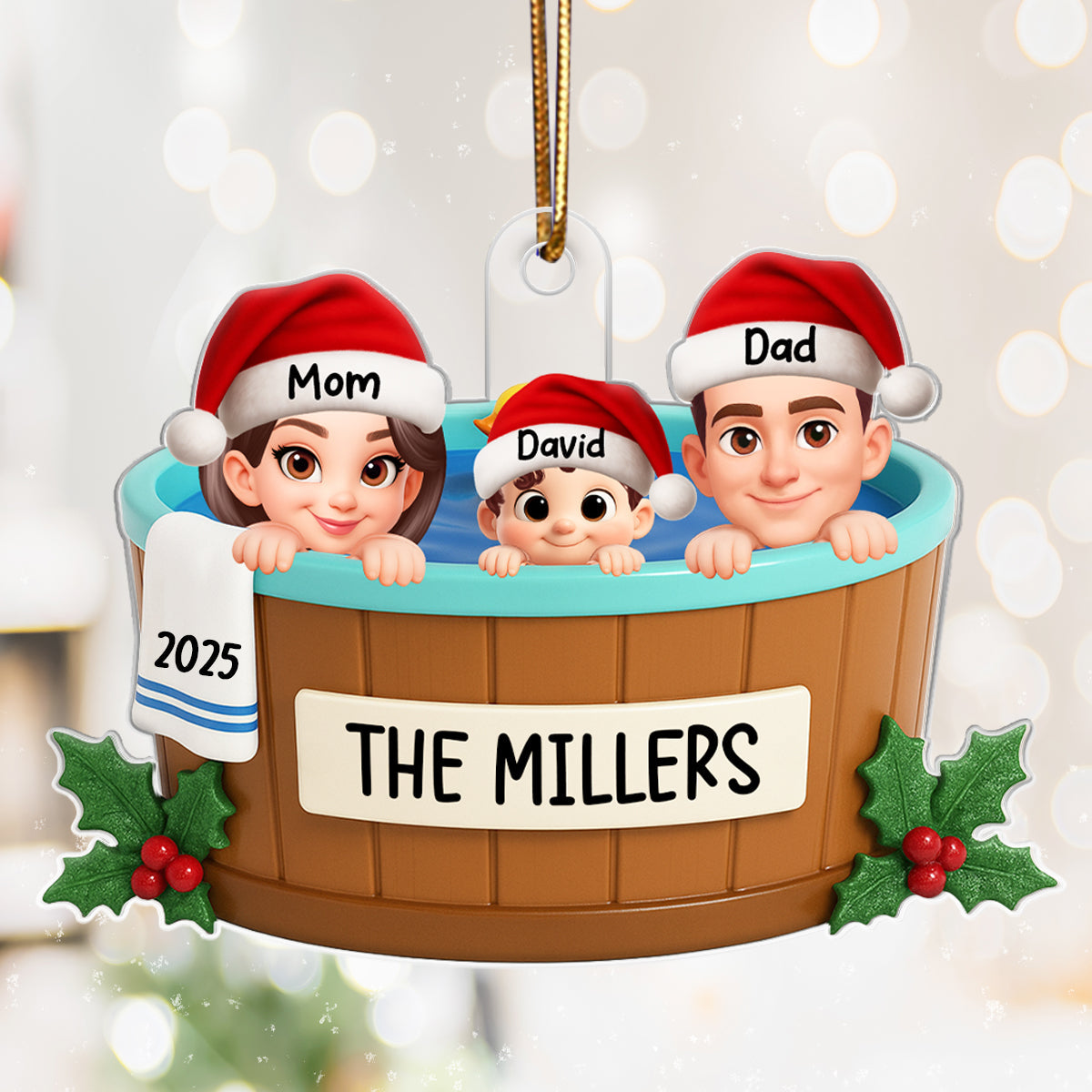 Family Hot Tub Jacuzzi - Personalized Acrylic Ornament - 2025 Christmas Family Ornament