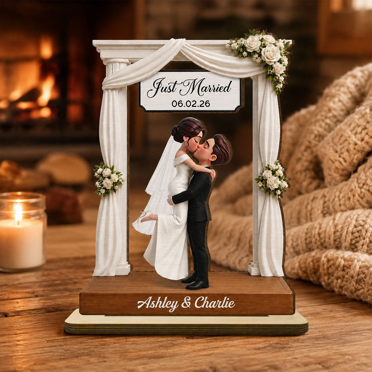 Wedding Couple 2D Flat - Personalized Wooden Plaque - Wedding Gift Anniversary Gift Newlywed Gift