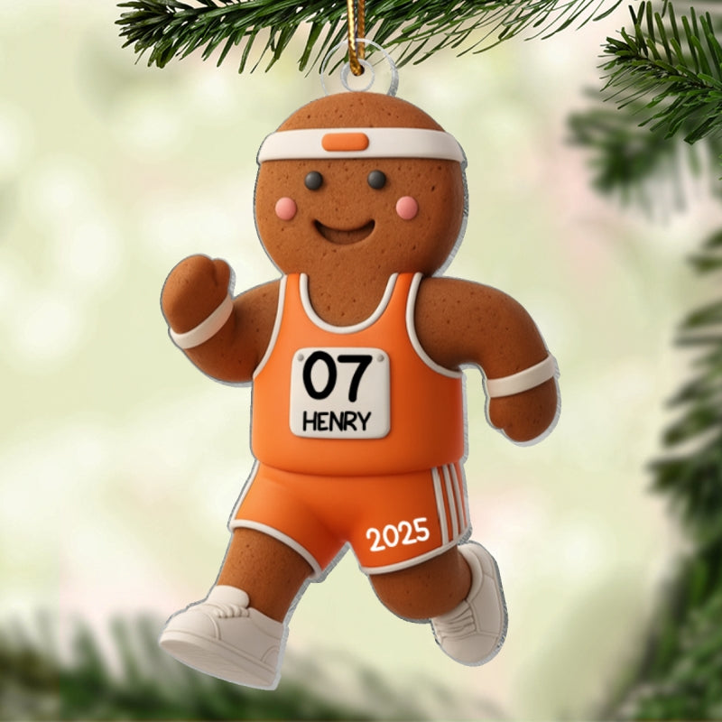 Runner Gingerbread Marathon - Personalized Acrylic Ornament - Unique Christmas Gift For Runners
