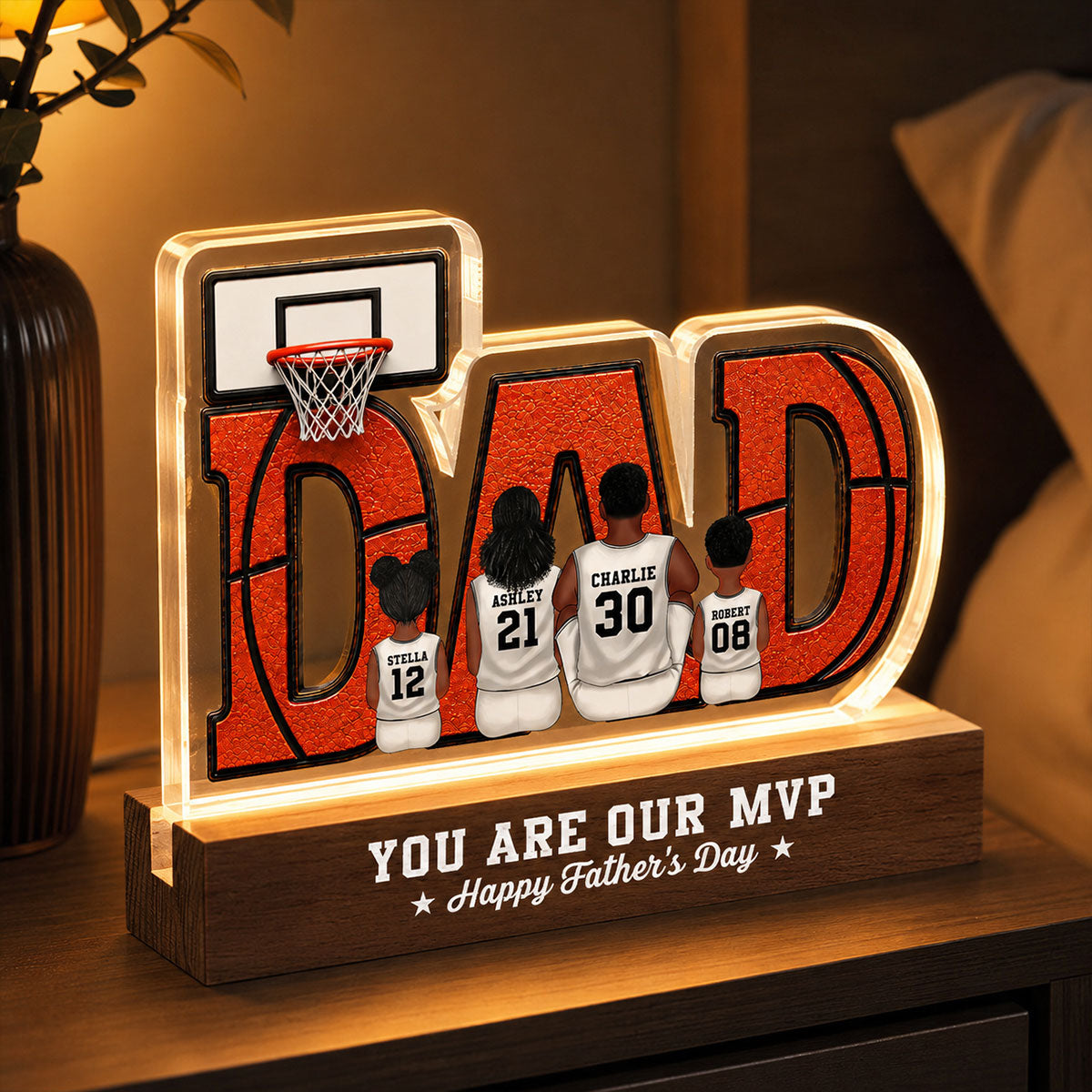 Basketball Dad Legend Daddy's Dream Team - Personalized Acrylic Block LED Night Light - Father's Day Gift For Dad, Husband, Basketball Fans