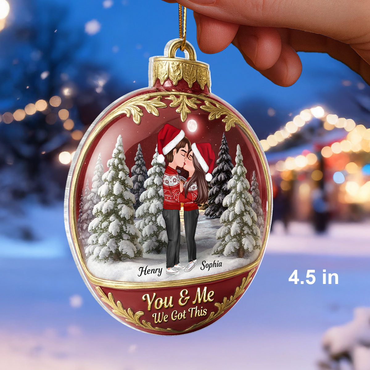 3D Effect Snow Globe Kissing Couple - Personalized Acrylic Ornament - Christmas Gift for him, Gift for her