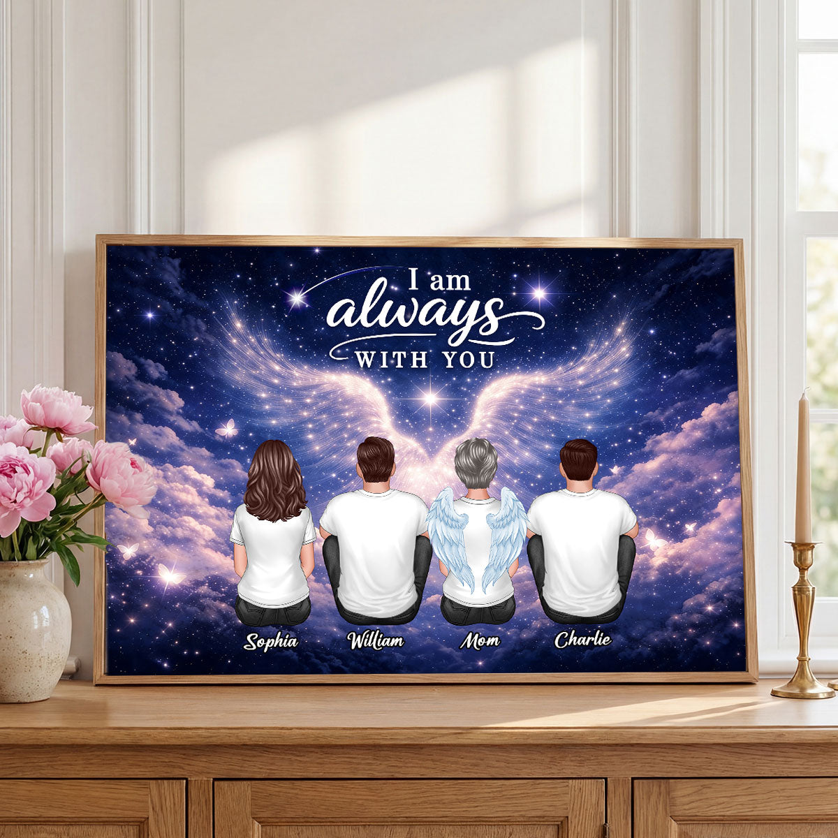 Starry Night Angel Wings Family Memorial Always With You - Personalized Poster - Gift For Memorial, Sympathy Gift, Remembrance Gift