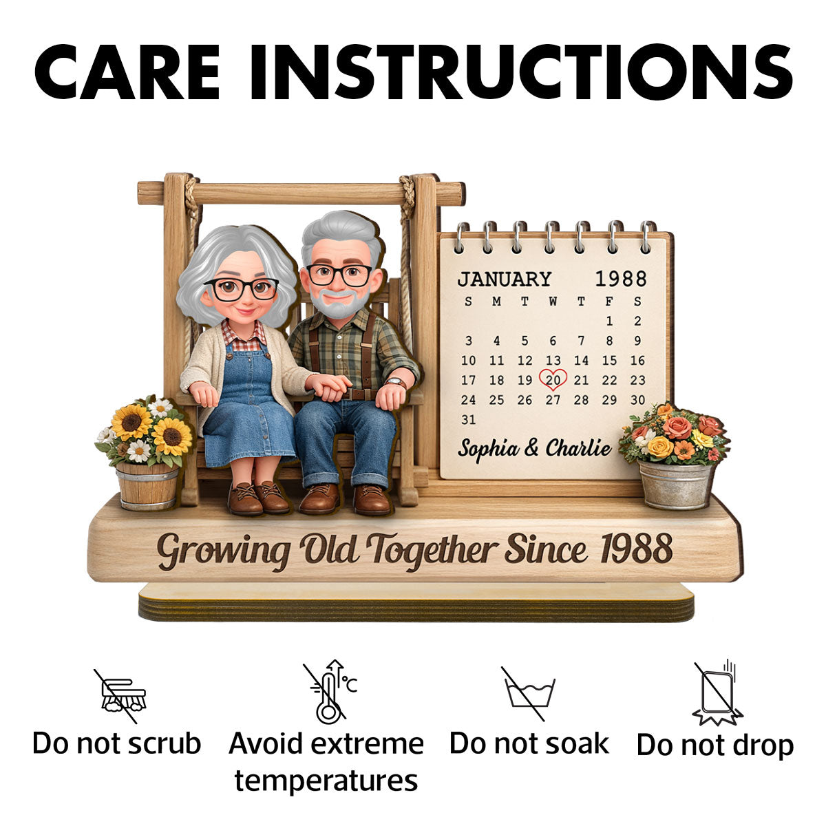 Couple Growing Old Together - Personalized Wooden Plaque - Sentimental Anniversary Gift for him, for her