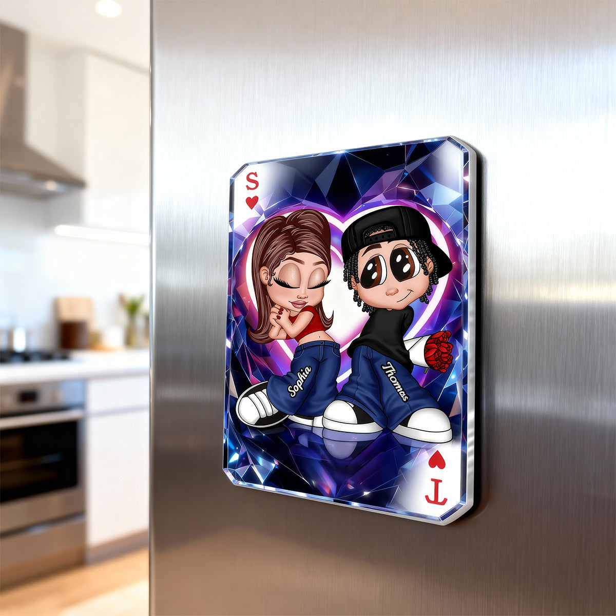 Y2K Couple King Queen Card - Personalized Acrylic Fridge Magnet - Heartfelt Valentine's Day Gift for Her, for Him