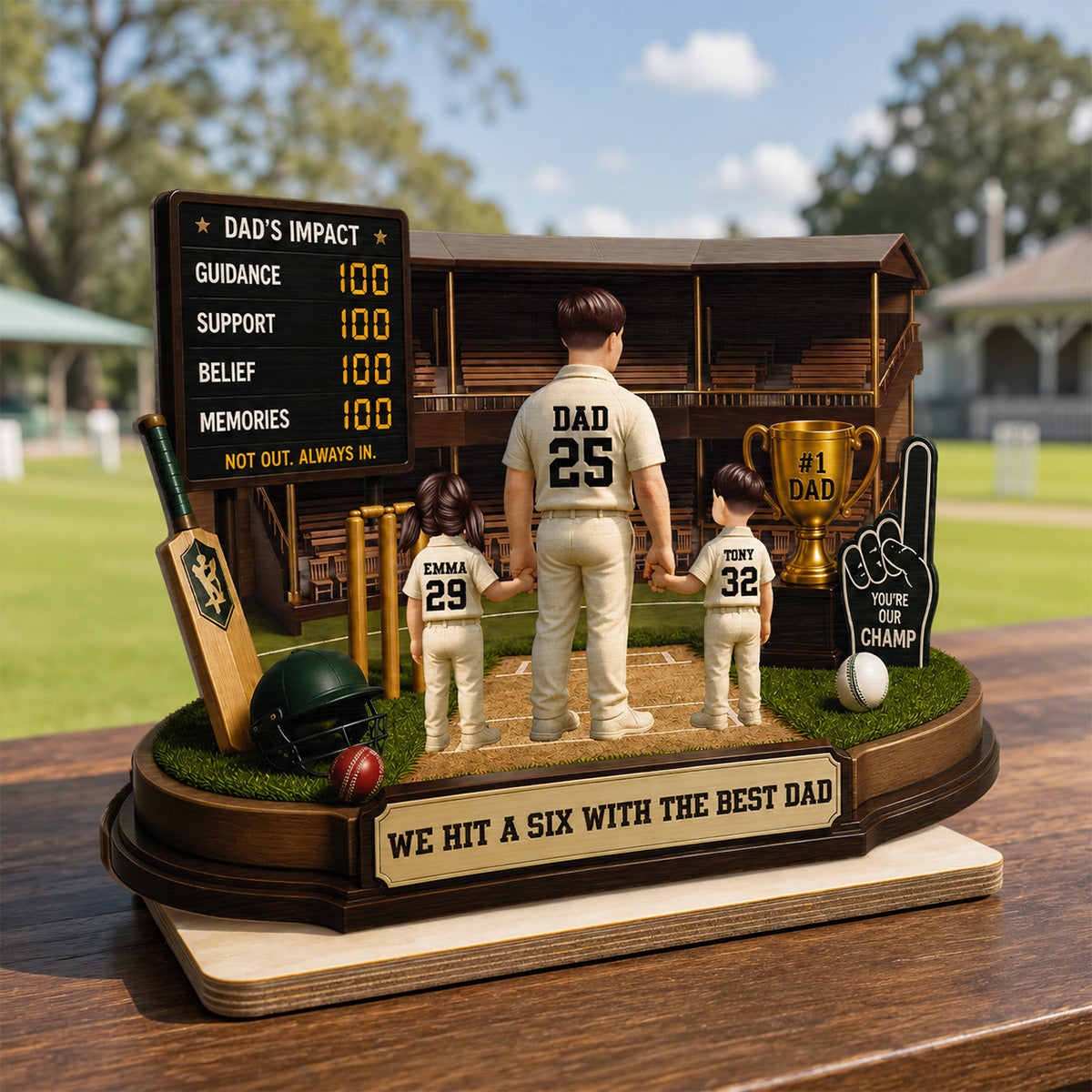 Hit A Six With The Best Dad Cricket Dad - Personalised 2-Layered Wooden Plaque -  Gift For Husband, Dad