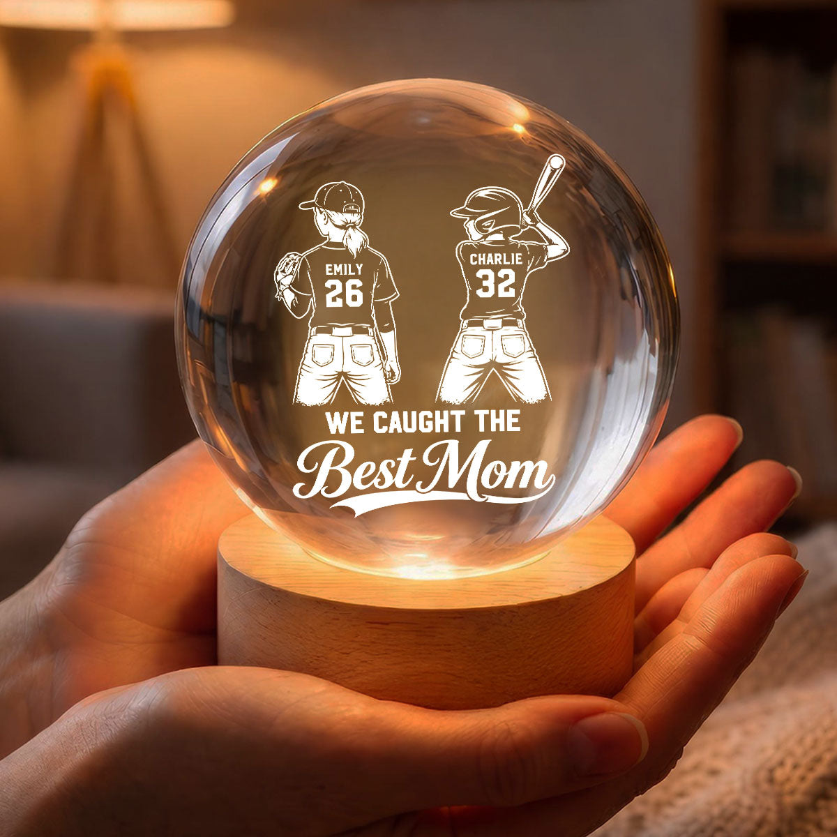 Baseball Players We Caught The Best Mom - Personalized Crystal Ball LED Night Light - Mother's Day Gift For Baseball Mom, Wife