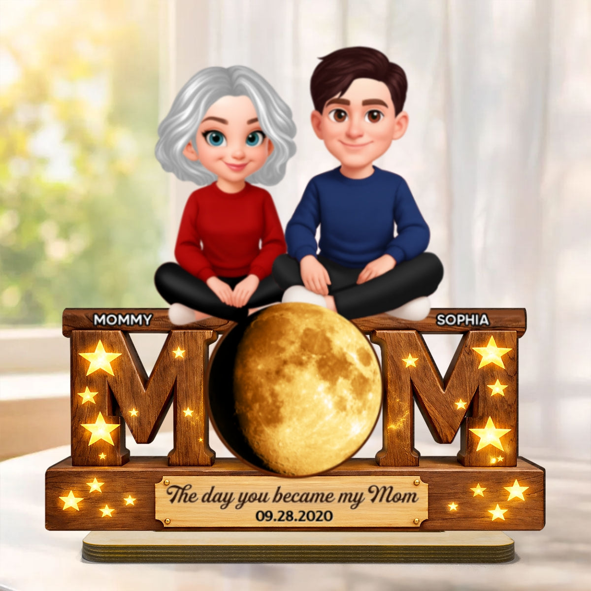 The Day You Became My Mom Custom Moon Phase - Personalized 2-Layered Wooden Plaque - Heartfelt Gift For Mom, Grandma