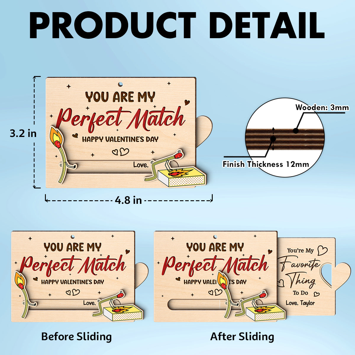 You're My Perfect Match Funny Inappropriate Couple - Personalized Wooden Slider Ornament - Valentine's Day Gift For Him, For Her