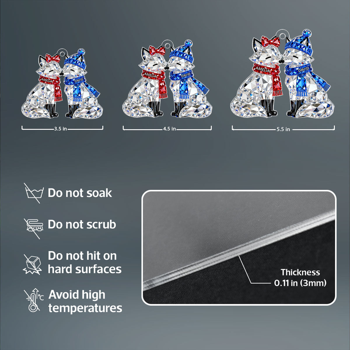 3D Crystal Effect Christmas Foxes Couple - Personalized Acrylic Ornament - Heartwarming Christmas Gift for Couple