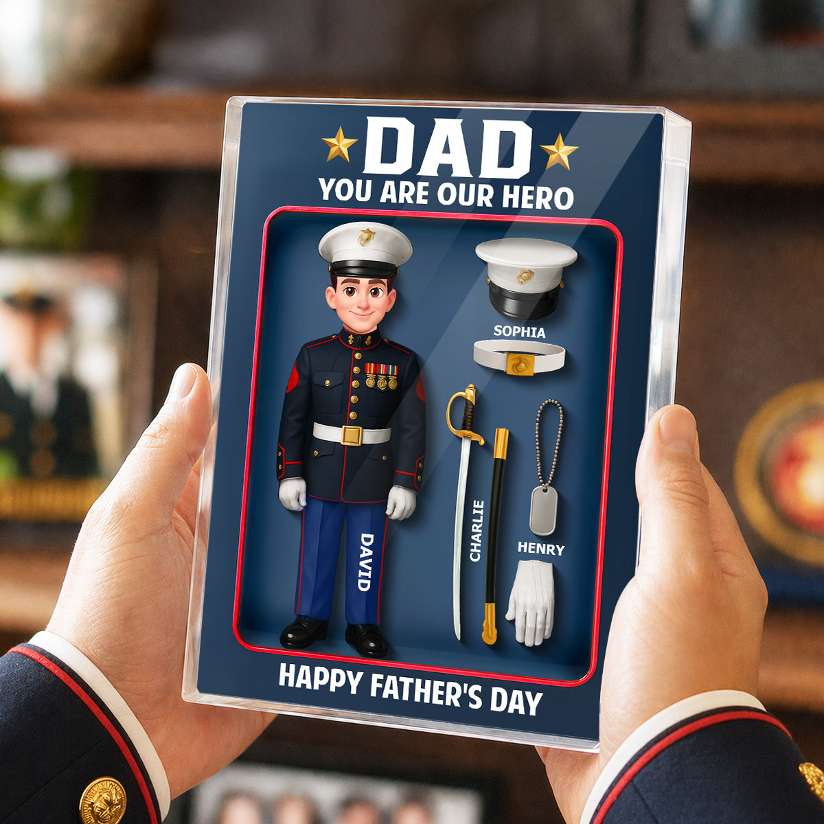 American Marine Dad Hero - Personalized Acrylic Block Plaque -  Gift For Marine Dad