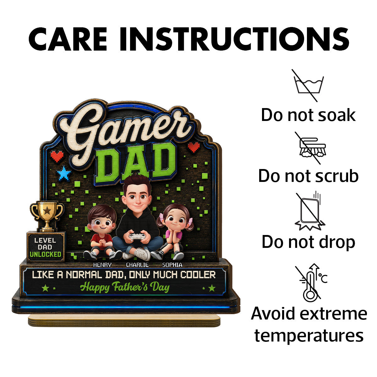 Gamer Dad & Kids - Personalized 2-Layered Wooden Plaque -  Gift For Gamer Dad