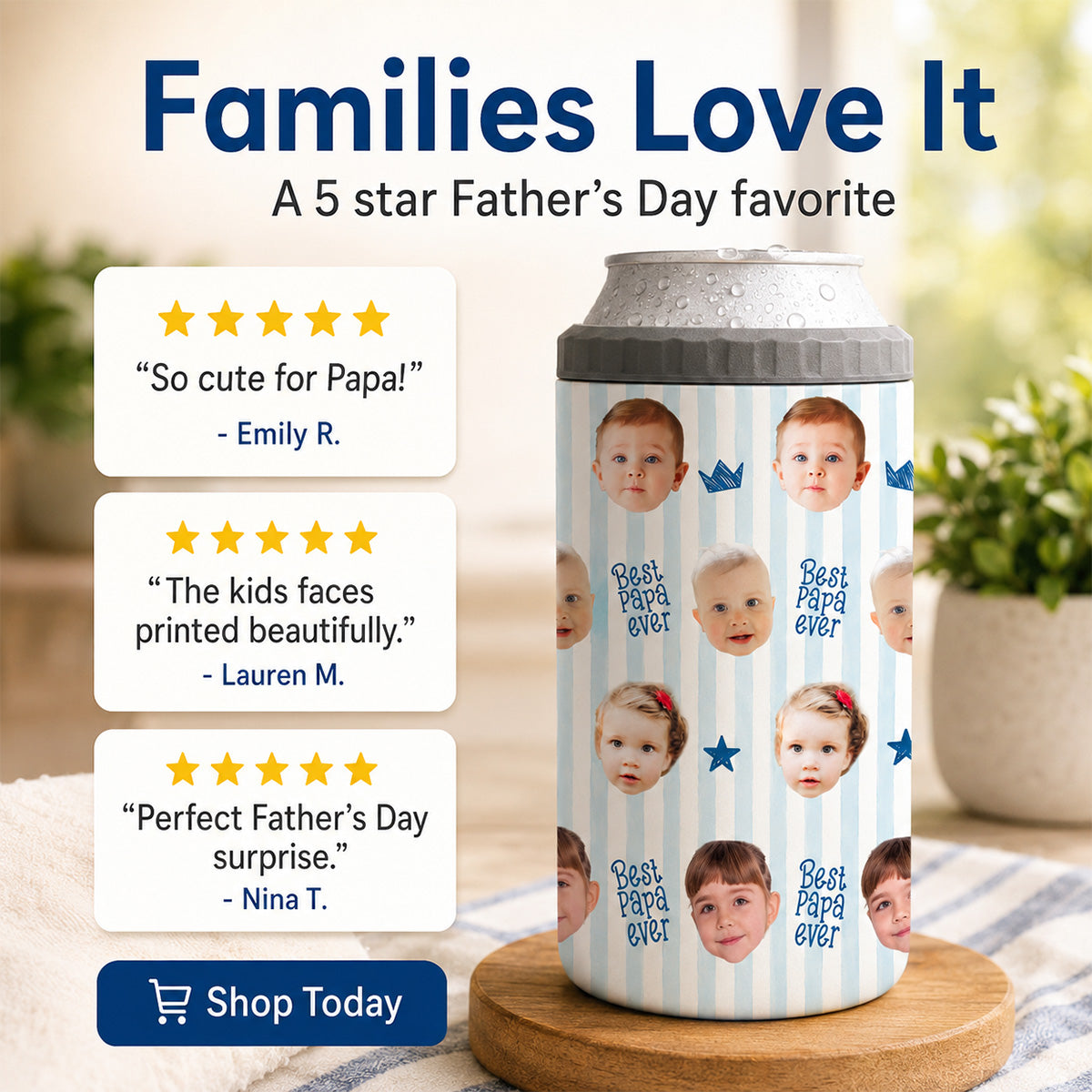 Custom Photo Stripe Theme - Personalized 4-In-1 Can Cooler - Father's Day Gift For Dad, Grandpa