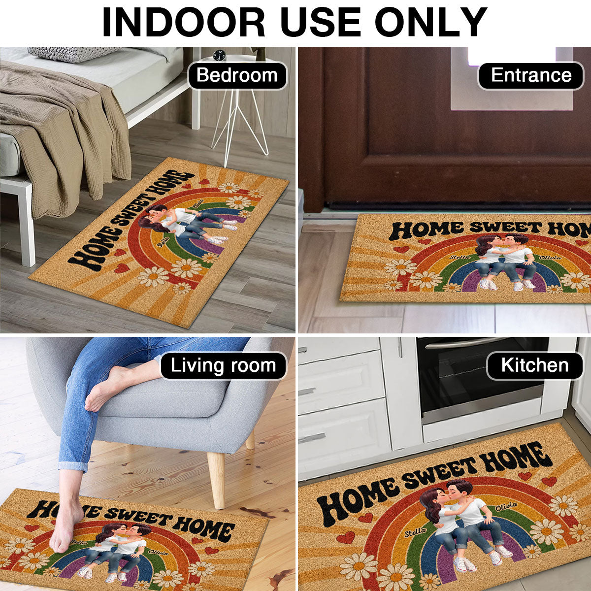 LGBT+ Rainbow Couple Home Sweet Home - Personalized Doormat - Gift For Couple, Happy Pride Month