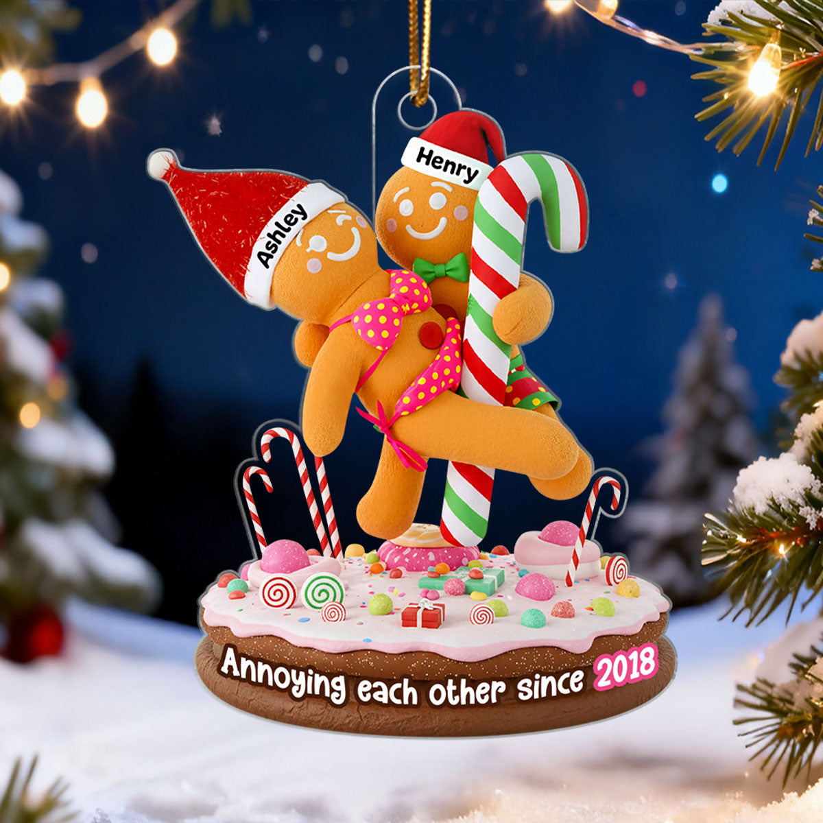 Gingerbread Funny Old Couple - Personalized Acrylic Ornament - Christmas Gift for him, Gift for her