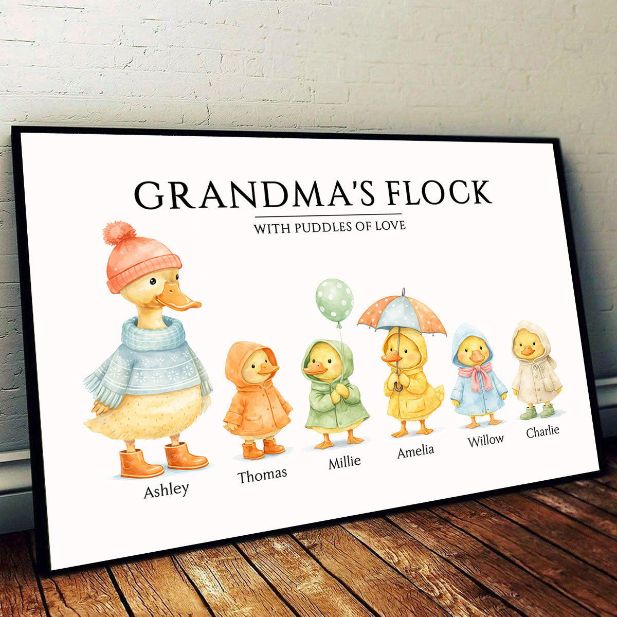 Grandma's Flock with Puddles of Love - Personalized Poster - Mother's Day Gift for Grandma