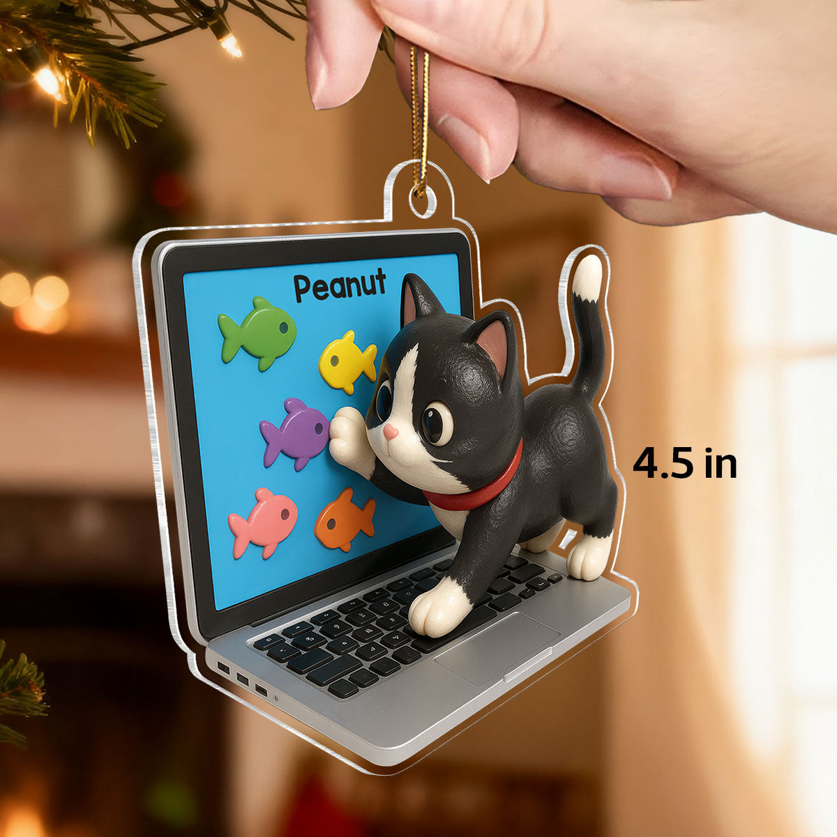 3D Effect Mischievous Kitten On Laptop - Personalized Acrylic Ornament - Gift For Cat Lovers