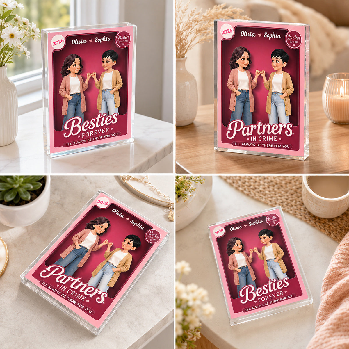 Pretty Besties Inside Pink Toy Box 2D Flat - Personalized Acrylic Block Plaque - Friendship Keepsake