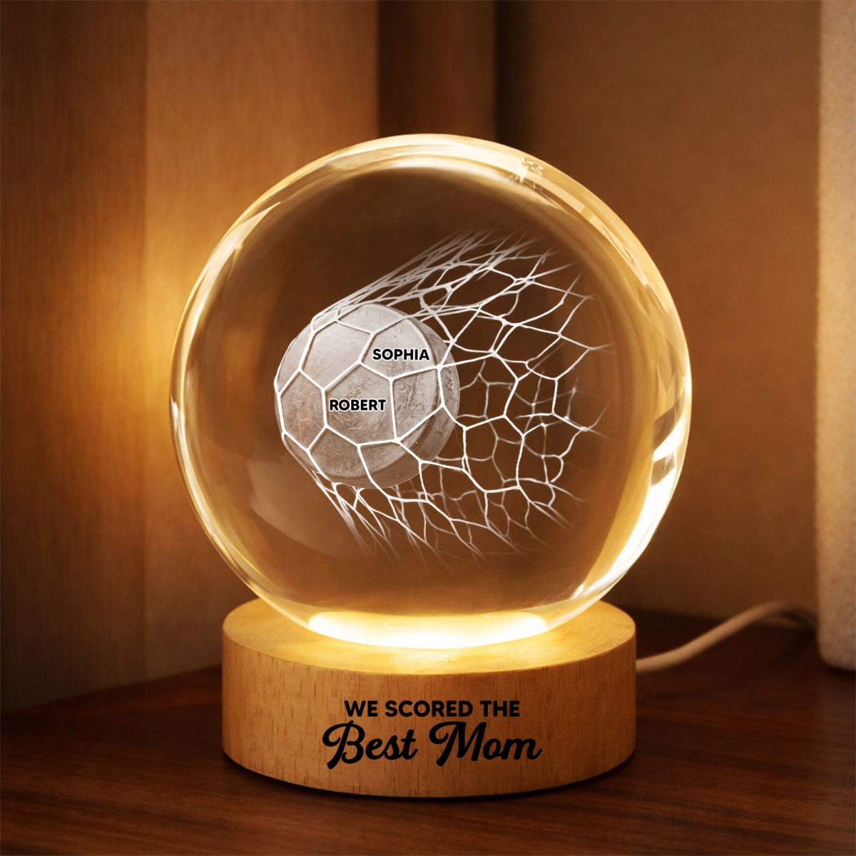Puck Goal We Scored The Best Mom - Personalized Crystal Ball LED Night Light - Gift For Hockey Mom