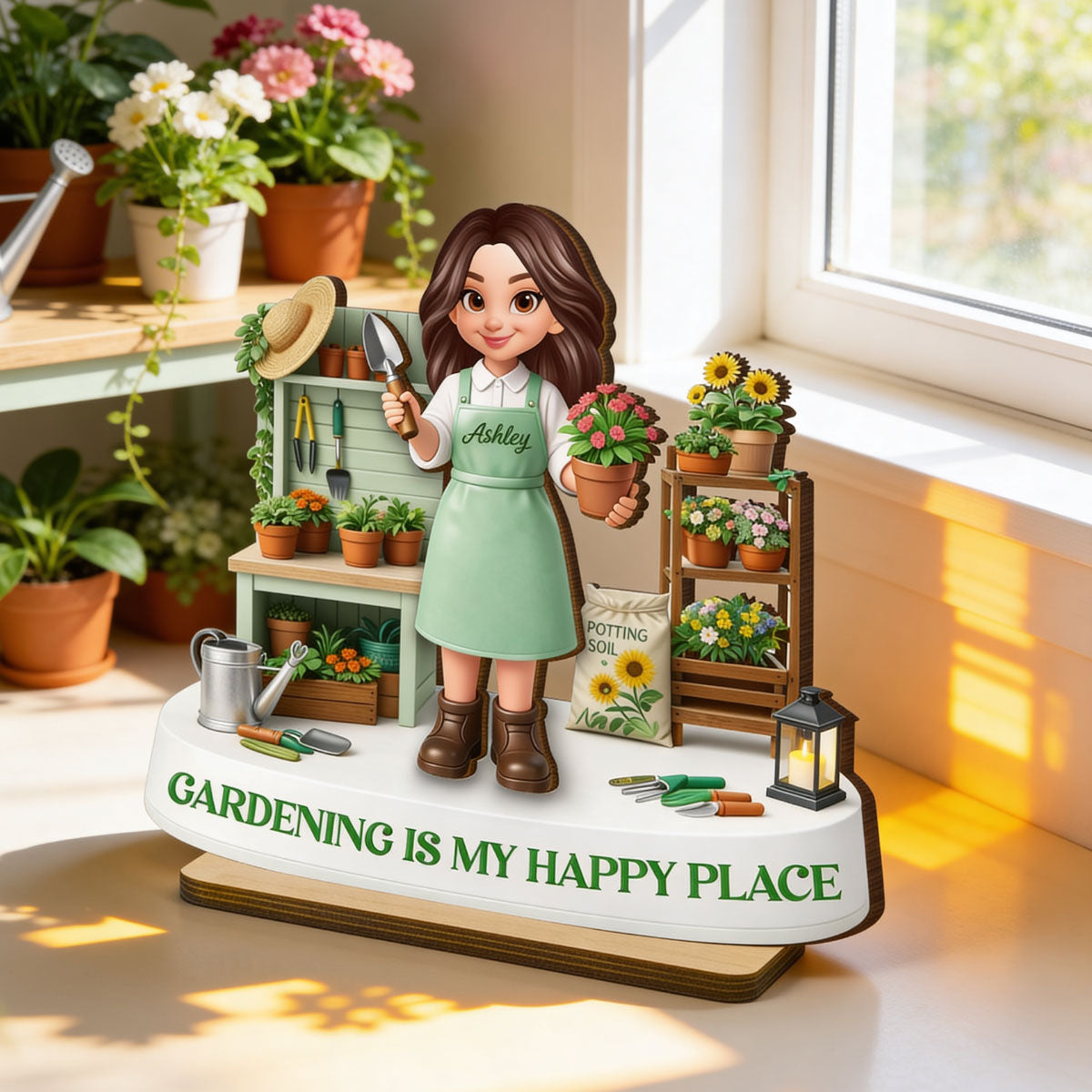 Gardening Is My Happy Place - Personalized 2-Layered Wooden Plaque - Gift For Mom, Grandma