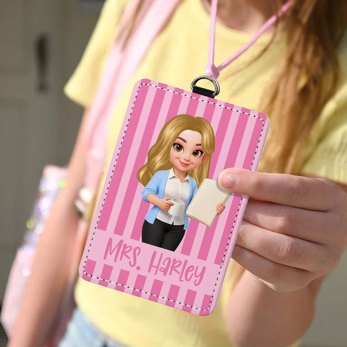 Trending Stripe Woman Style Teacher - Personalized ID Badge Holder - Back To School Gift For Teacher